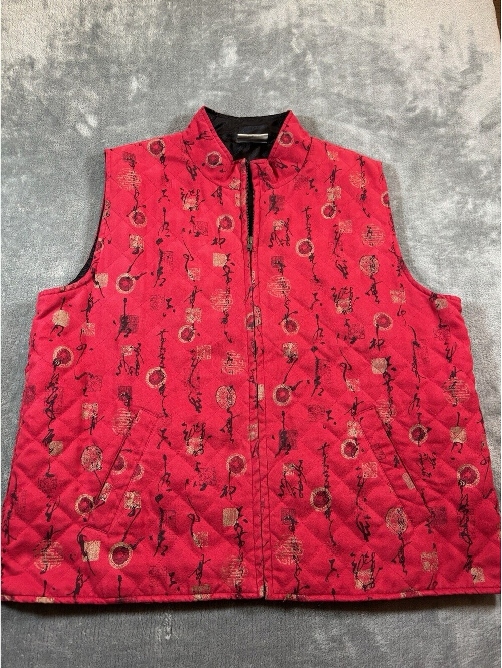 Chico’s Design Women’s Red Graphic Print Zipper Vest Vintage Size 3 (XL) 1990s